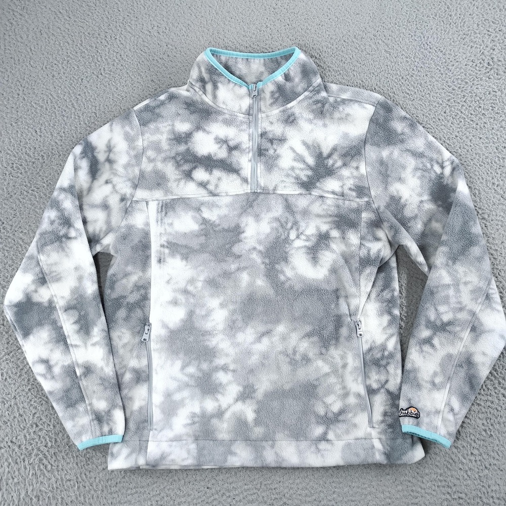 Chubbies Pullover Mens Large Gray White Tie Dye 1/4 Zip Camo Fleece Mock Neck